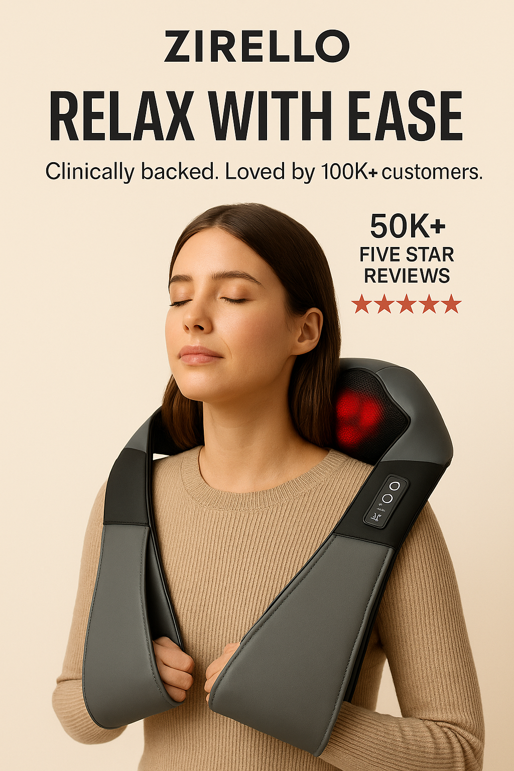 Zirello Neck and Back Massager with Soothing Heat, Masgre Electric Deep Tissue 3D Kneading Massage Pillow for Shoulder, Leg, Body Muscle Pain Relief, Home, Office, and Car Use